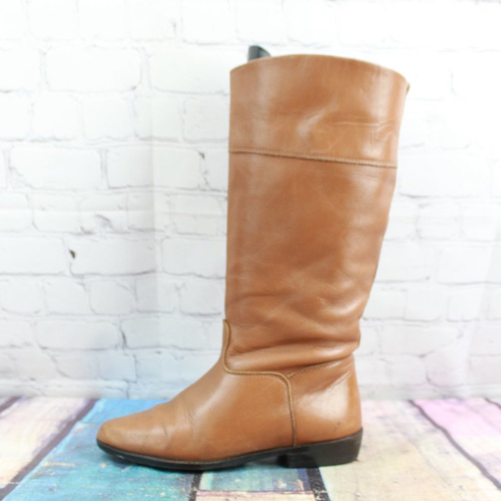 Vintage LL Bean Brown Leather Knee High Tall Riding Boot Size 6.5 B - Picture 1 of 9